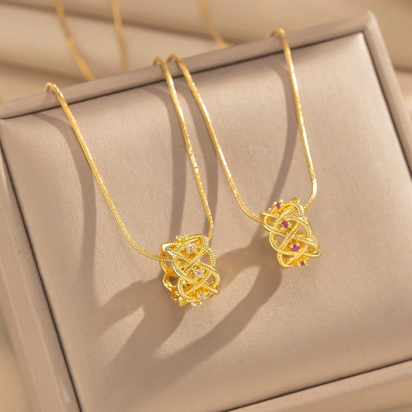 Wholesale Women's Geometric Hollowout Zircon Copper Necklace With Real Gold Plating