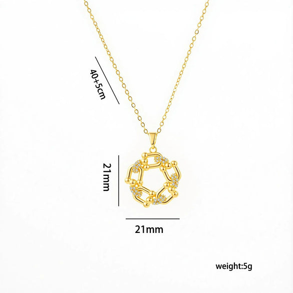 Wholesale Women's Geometric Horseshoeshaped Goldplated Copper Necklace With Zircon Inlay And Oshaped Chain Light Luxury Design