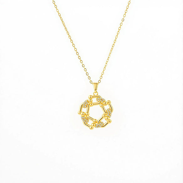 Wholesale Women's Geometric Horseshoeshaped Goldplated Copper Necklace With Zircon Inlay And Oshaped Chain Light Luxury Design