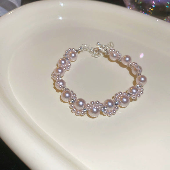 Wholesale Women's Geometric Imitation Pearl And Diamondencrusted Wrapped Bracelet Highend Style