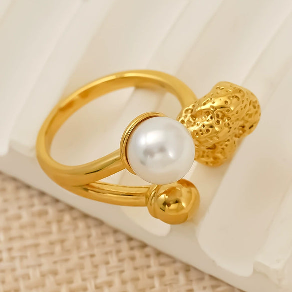 Wholesale Women's Geometric Imitation Pearl Inlaid Ring