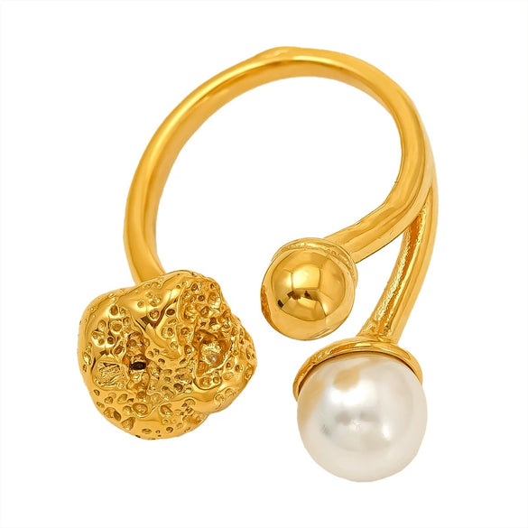 Wholesale Women's Geometric Imitation Pearl Inlaid Ring