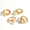 Wholesale Women's Geometric Imitation Pearl Ring 18K Gold Plated Cast Titanium Steel Jewelry With Pvd Furnace Vacuum Real Gold Plating