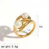 Wholesale Women's Geometric Imitation Pearl Ring 18K Gold Plated Cast Titanium Steel Jewelry With Pvd Furnace Vacuum Real Gold Plating