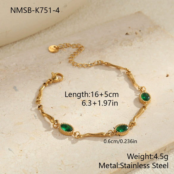 Wholesale Women's Geometric Inlaid Color Zircon 18K Stainless Steel Electroplated Bracelet Light Luxury Highend Jewelry