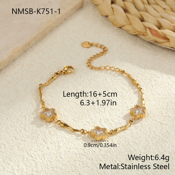 Wholesale Women's Geometric Inlaid Color Zircon 18K Stainless Steel Electroplated Bracelet Light Luxury Highend Jewelry
