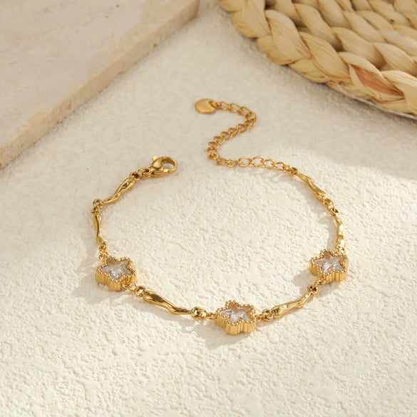 Wholesale Women's Geometric Inlaid Color Zircon 18K Stainless Steel Electroplated Bracelet Light Luxury Highend Jewelry