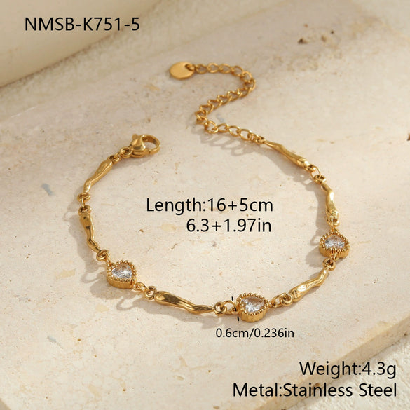 Wholesale Women's Geometric Inlaid Color Zircon 18K Stainless Steel Electroplated Bracelet Light Luxury Highend Jewelry