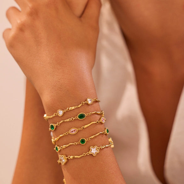Wholesale Women's Geometric Inlaid Color Zircon 18K Stainless Steel Electroplated Bracelet Light Luxury Highend Jewelry