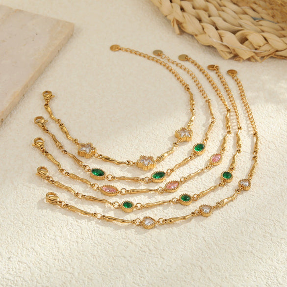 Wholesale Women's Geometric Inlaid Color Zircon 18K Stainless Steel Electroplated Bracelet Light Luxury Highend Jewelry