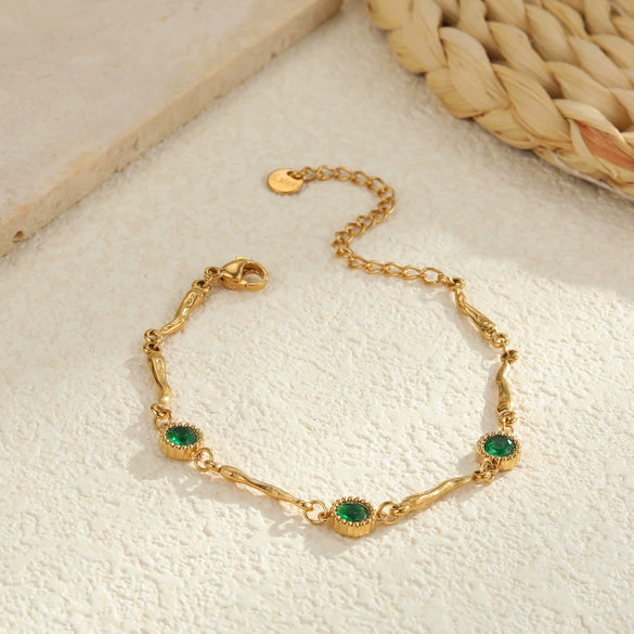 Wholesale Women's Geometric Inlaid Color Zircon 18K Stainless Steel Electroplated Bracelet Light Luxury Highend Jewelry
