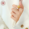 Wholesale Women's Geometric Inlaid Rubber Beads Electroplated Brass Ring With Retro Flower Design