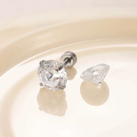 Wholesale Women's Geometric Inlaid Zircon Round Titanium Steel Ear Nails