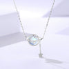 Wholesale Women's Geometric Inlay S925 Sterling Silver Planet Necklace With Moonstone Tassel