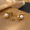 Wholesale Women's Geometric Ins Style Stainless Steel Pearl 18K Gold Plated Stacking Necklace Jewelry Set