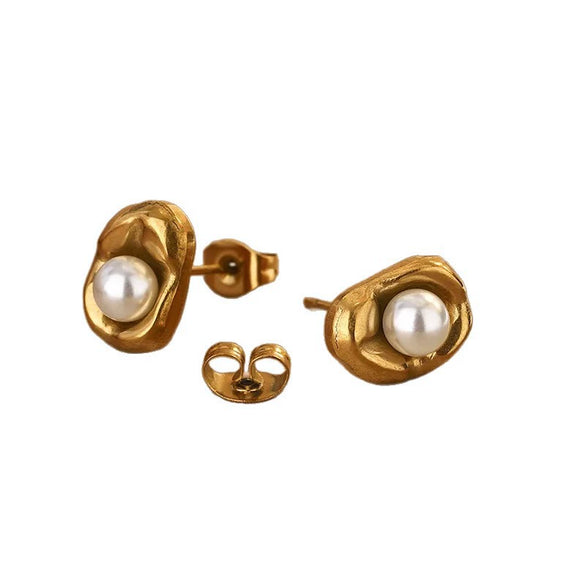 Wholesale Women's Geometric Ins Style Stainless Steel Pearl 18K Gold Plated Stacking Necklace Jewelry Set