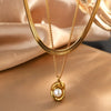 Wholesale Women's Geometric Ins Style Stainless Steel Pearl 18K Gold Plated Stacking Necklace Jewelry Set