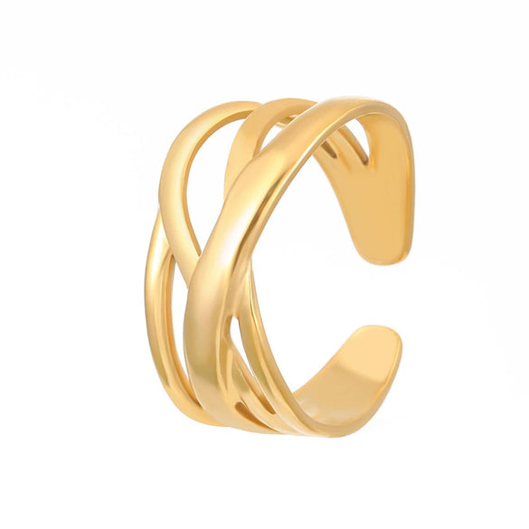 Wholesale Women's Geometric Irregular Liquid Opening Stainless Steel Ring With Electroplating Design