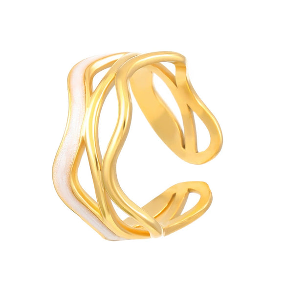 Wholesale Women's Geometric Irregular Liquid Opening Stainless Steel Ring With Electroplating Design