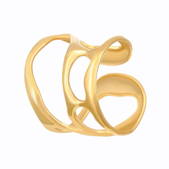 Wholesale Women's Geometric Irregular Liquid Opening Stainless Steel Ring With Electroplating Design