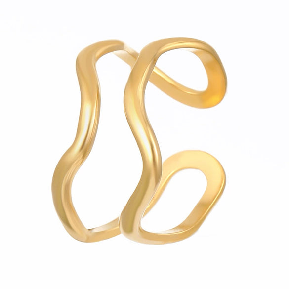 Wholesale Women's Geometric Irregular Liquid Opening Stainless Steel Ring With Electroplating Design