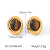 Wholesale Women's Geometric Irregular Tiger Eye Stone Earrings In French Retro Maillard Style With Pvd Furnace Vacuum Real Gold Plating Made Of Stainless Steel And Titanium Steel