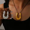 Wholesale Women's Geometric Irregular Ushaped Horseshoe Pendant Necklace With Leather Rope Chain And Titanium Steel Gold Plated