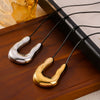 Wholesale Women's Geometric Irregular Ushaped Horseshoe Pendant Necklace With Leather Rope Chain And Titanium Steel Gold Plated