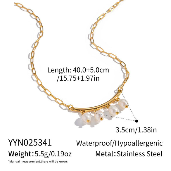Wholesale Women's Geometric Jazz Style Minimalist Natural Freshwater Pearl Necklace With 18K Real Gold Plated Stainless Steel Paper Clip Chain