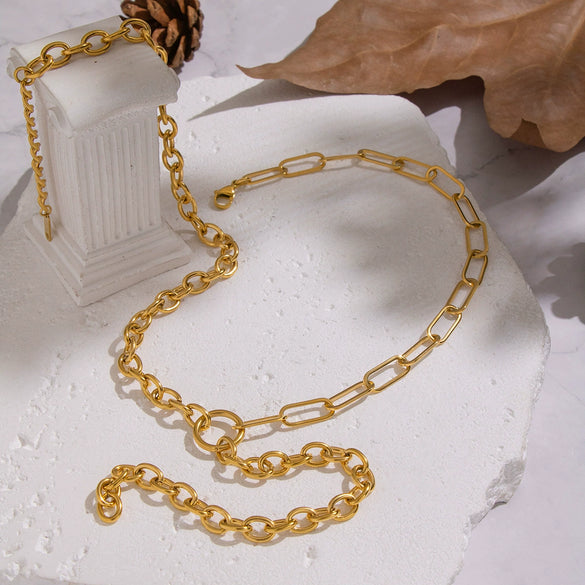 Wholesale Women's Geometric 18K Real Gold Plated Regular Chain Necklace With Pvd Furnace Vacuum Real Gold Plating