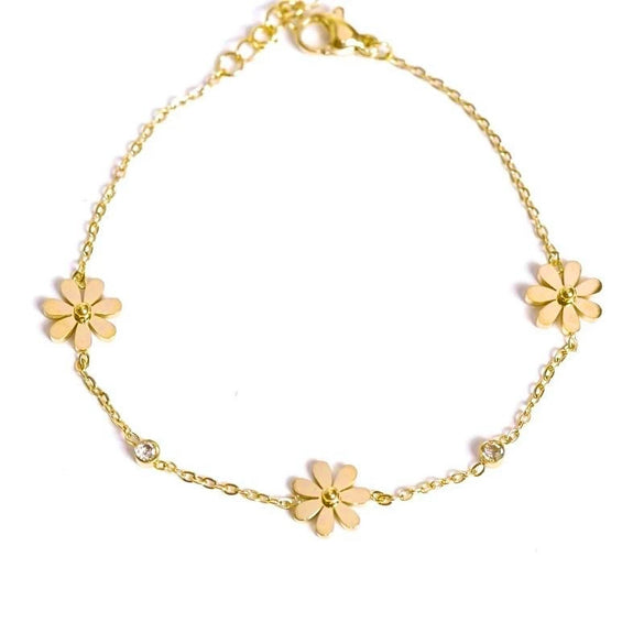 Wholesale Women's Geometric 18K Real Gold Plated Titanium Steel Daisy Necklace With Flash O Chain