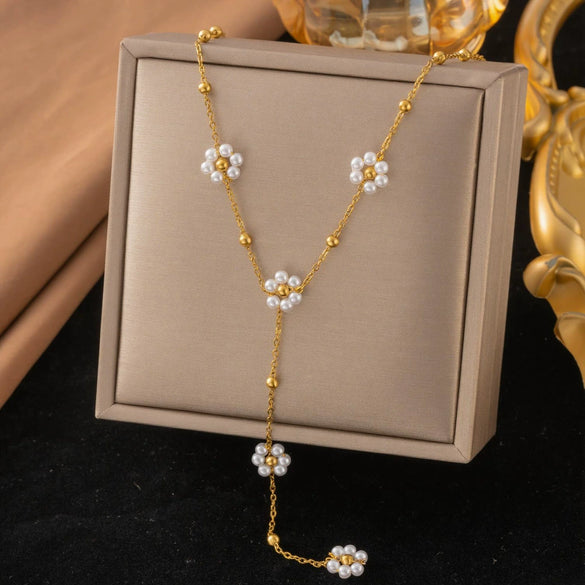 Wholesale Women's Geometric 18K Real Gold Plated Titanium Steel Flash O Chain Bracelet And Necklace Jewelry