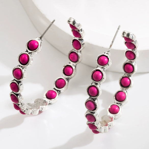 Wholesale Women's Geometric Large Circle Inlaid Turquoise Alloy Earrings