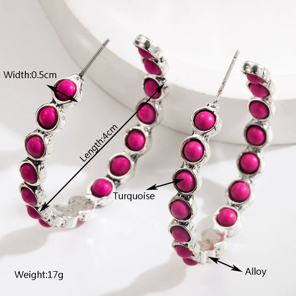 Wholesale Women's Geometric Large Circle Inlaid Turquoise Alloy Earrings