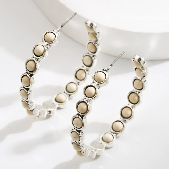 Wholesale Women's Geometric Large Circle Inlaid Turquoise Alloy Earrings