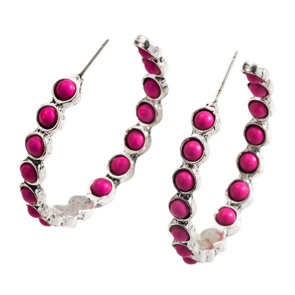 Wholesale Women's Geometric Large Circle Inlaid Turquoise Alloy Earrings