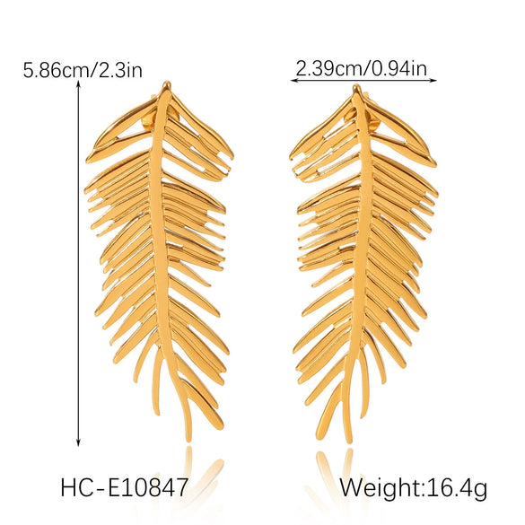 Wholesale Women's Geometric Leaf Fanshaped Stainless Steel Electroplated Earrings In Ins Style