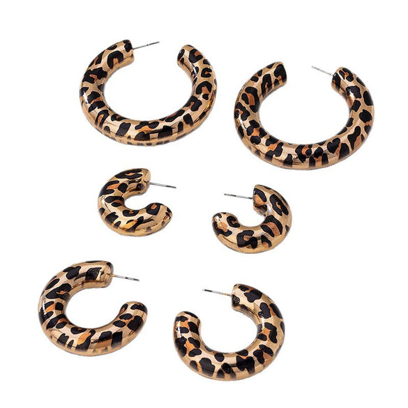 Wholesale Women's Geometric Leopard Print Cshaped Alloy Electroplated Hoop Earrings