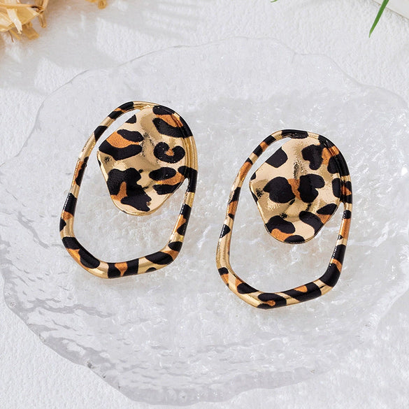 Wholesale Women's Geometric Leopard Print Flower Shape Alloy Stainless Steel Electroplated Earrings Accessories