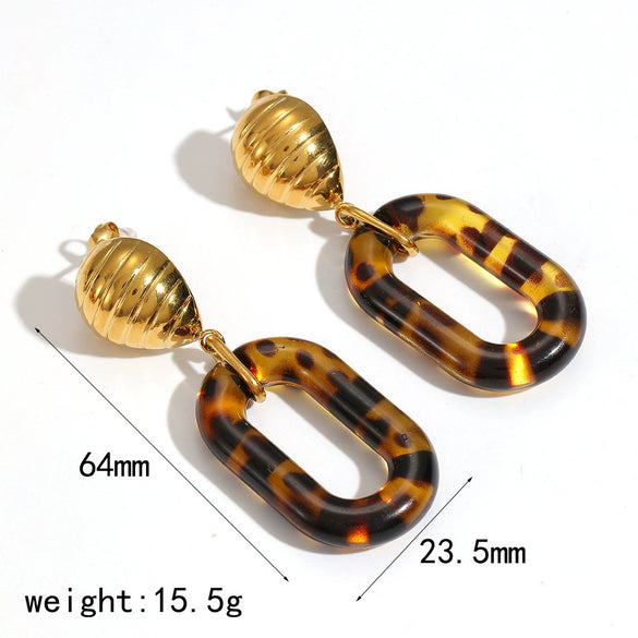 Wholesale Women's Geometric Leopard Print 18K Gold Plated Stainless Steel Jewelry Set Bracelet Earrings Maillard Style