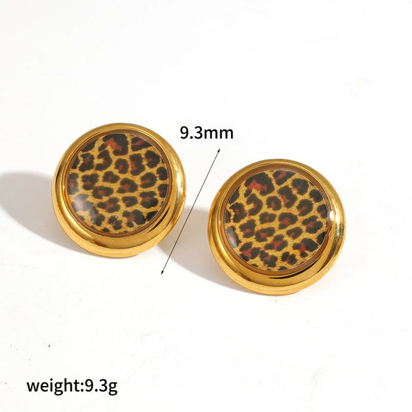 Wholesale Women's Geometric Leopard Print 18K Gold Plated Stainless Steel Jewelry Set Bracelet Earrings Maillard Style