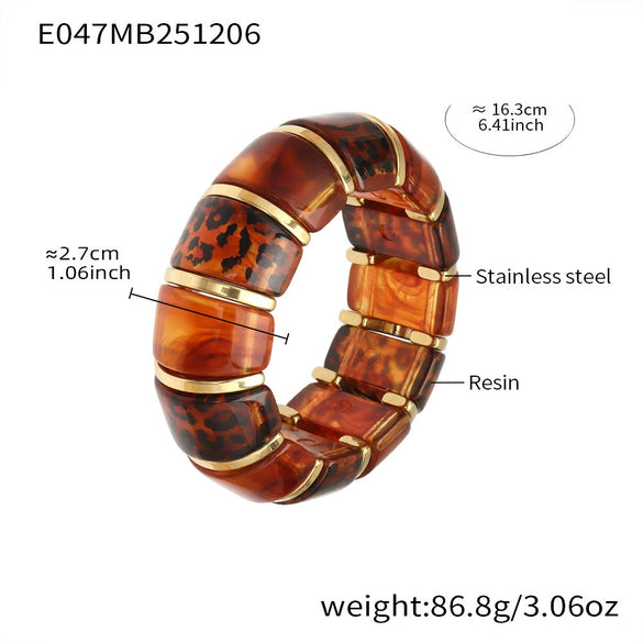Wholesale Women's Geometric Leopard Print Stainless Steel Resin 18K Gold Plated Bracelet
