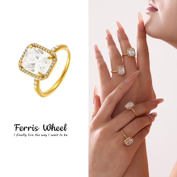 Wholesale Women's Geometric Light Luxury Electroplated Titanium Steel Ferris Wheel Adjustable Ring