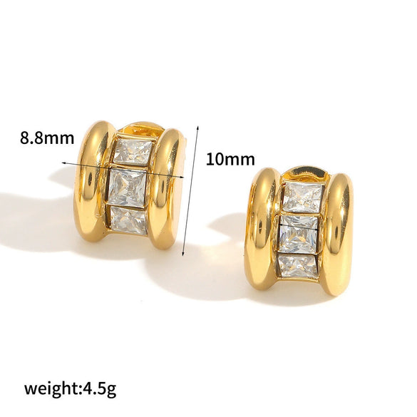 Wholesale Women's Geometric Light Luxury Style Diamondencrusted Zircon Cshaped Titanium Steel And Stainless Steel Earrings With Pvd Furnace Vacuum Real Gold Plating