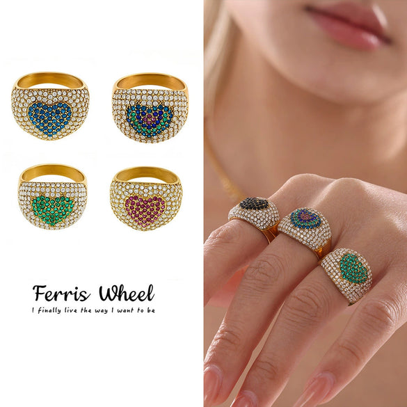 Wholesale Women's Geometric Light Luxury Style Ferris Wheel Love Ring Titanium Steel Gold Plated Jewelry