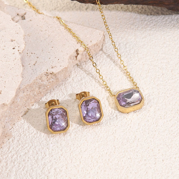 Wholesale Women's Geometric Light Luxury Style Stainless Steel Electroplated Zircon Jewelry Set Necklace Earrings