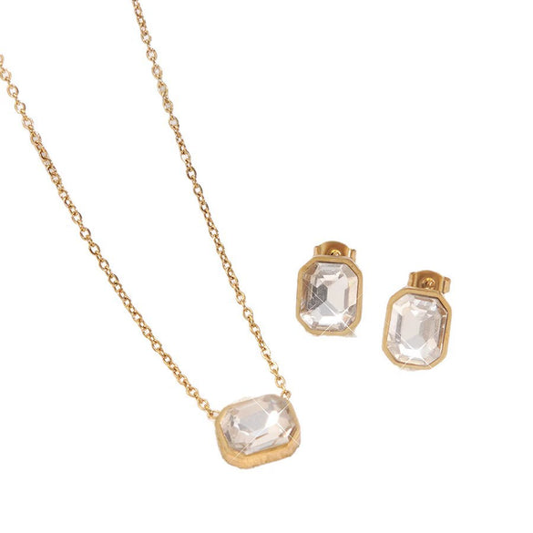 Wholesale Women's Geometric Light Luxury Style Stainless Steel Electroplated Zircon Jewelry Set Necklace Earrings
