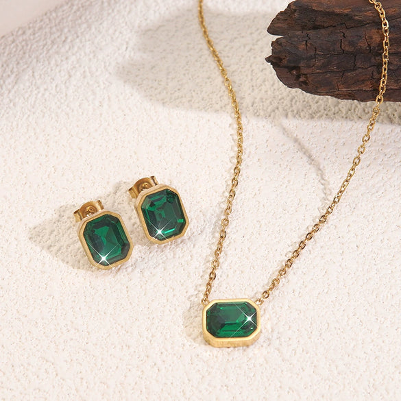 Wholesale Women's Geometric Light Luxury Style Stainless Steel Electroplated Zircon Jewelry Set Necklace Earrings