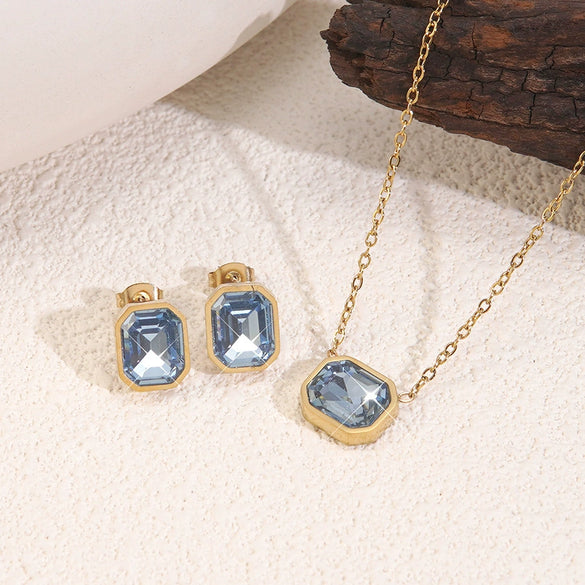Wholesale Women's Geometric Light Luxury Style Stainless Steel Electroplated Zircon Jewelry Set Necklace Earrings