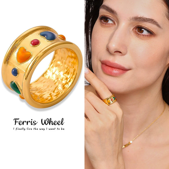 Wholesale Women's Geometric Light Luxury Titanium Steel Gold Plated Ferris Wheel Design Ring